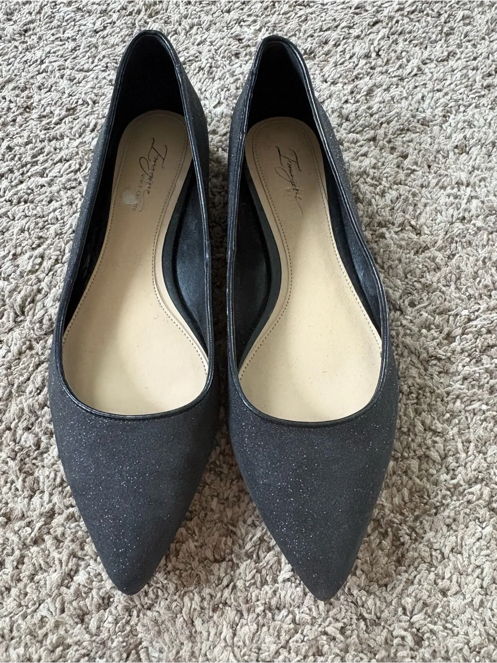 Vince Camuto Black Sparkle Pointed Toe Flats